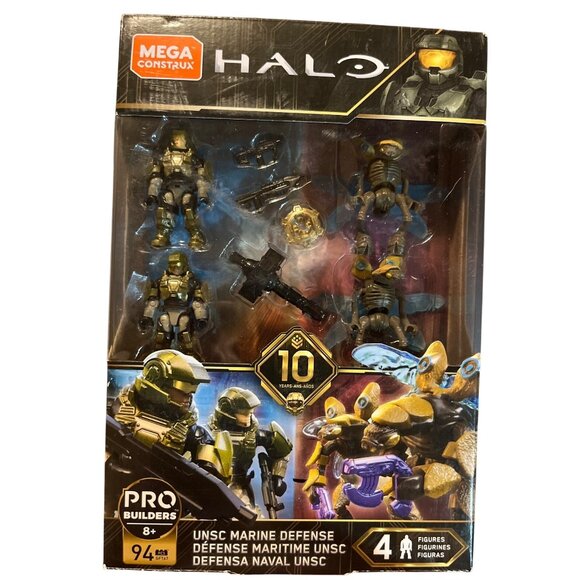 MEGA CONSTRUX HALO 10th ANNIV UNSC MARINE DEFENSE SET, 4 FIGURES & WEAPONS 94pcs - Picture 1 of 4
